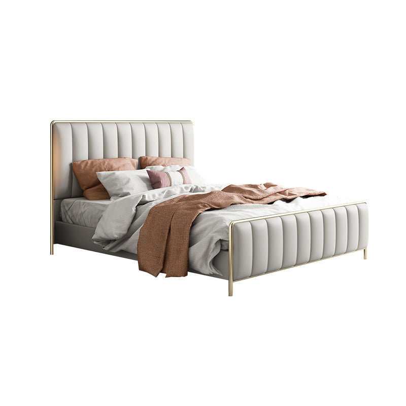 Glam -standaard bed gestoffeerd hoofdeinde massief houten beige paneelbed