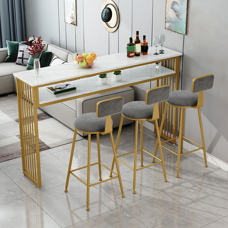 Rectangle Bar Pub Table Set 1/3/4/5 Pcs Metal and Wood Bar Table and Upholstered Stools Table & Chair(s) 63"L x 15.7"W x 41.3"H Grey Clearhalo 'Bar Furniture' 'furn' 'furn_home_bar_bar_sets' 'Furniture' 'Home Bars & Bar Sets' 'home_bar_bar_sets' 'Kitchen & Dining Furniture' 7548102
