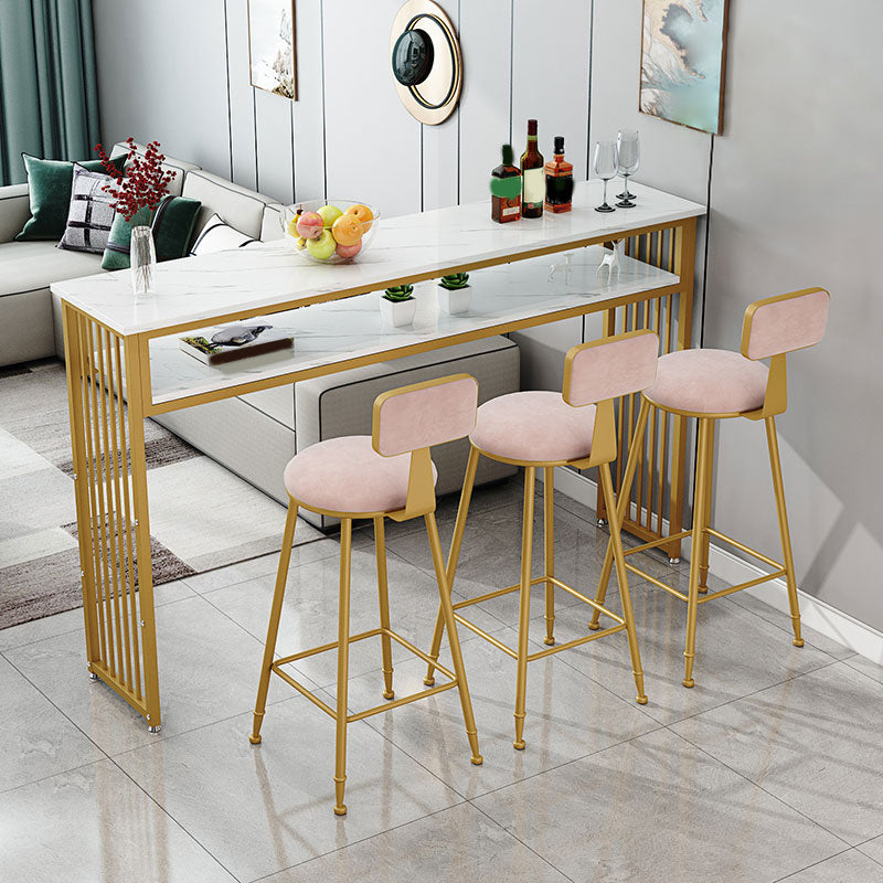 Rectangle Bar Pub Table Set 1/3/4/5 Pcs Metal and Wood Bar Table and Upholstered Stools Table & Chair(s) 55.1"L x 15.7"W x 41.3"H Pink Clearhalo 'Bar Furniture' 'furn' 'furn_home_bar_bar_sets' 'Furniture' 'Home Bars & Bar Sets' 'home_bar_bar_sets' 'Kitchen & Dining Furniture' 7548104