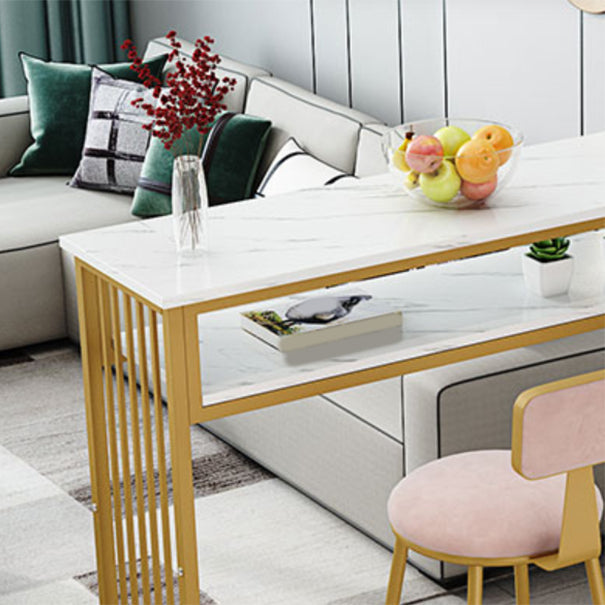 Rectangle Bar Pub Table Set 1/3/4/5 Pcs Metal and Wood Bar Table and Upholstered Stools Clearhalo 'Bar Furniture' 'furn' 'furn_home_bar_bar_sets' 'Furniture' 'Home Bars & Bar Sets' 'home_bar_bar_sets' 'Kitchen & Dining Furniture' 7548107