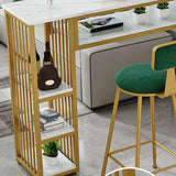 Rectangle Bar Pub Table Set 1/3/4/5 Pcs Metal and Wood Bar Table and Upholstered Stools Clearhalo 'Bar Furniture' 'furn' 'furn_home_bar_bar_sets' 'Furniture' 'Home Bars & Bar Sets' 'home_bar_bar_sets' 'Kitchen & Dining Furniture' 7548108
