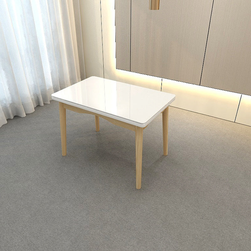Contemporary Dining Table White Dining Table with Solid Wood Base