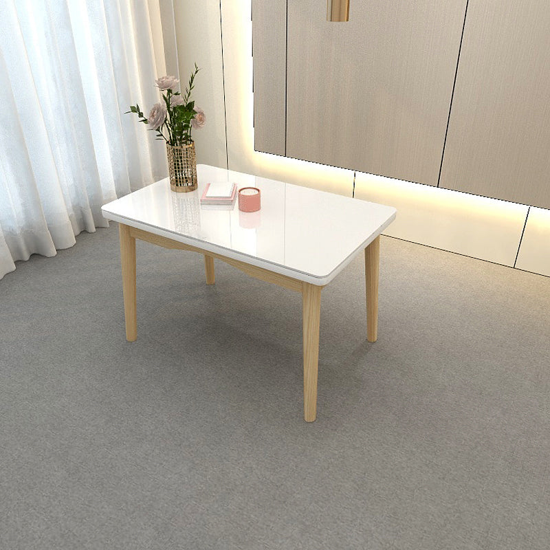 Contemporary Dining Table White Dining Table with Solid Wood Base