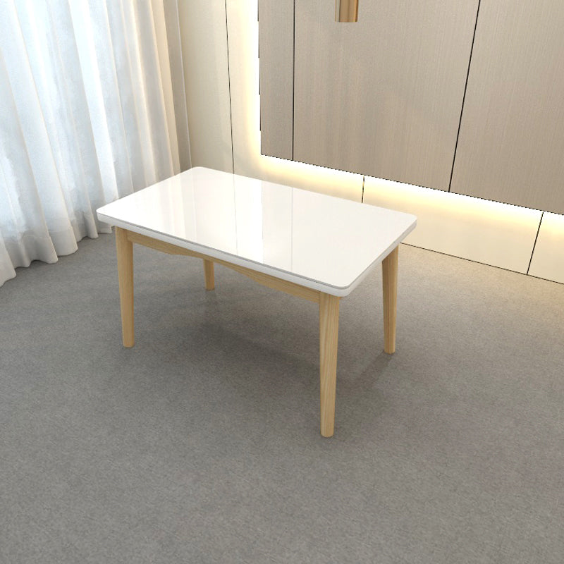 Contemporary Dining Table White Dining Table with Solid Wood Base