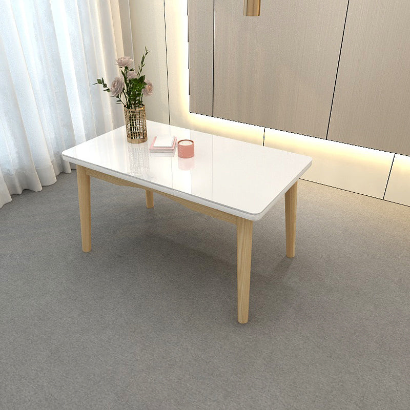 Contemporary Dining Table White Dining Table with Solid Wood Base