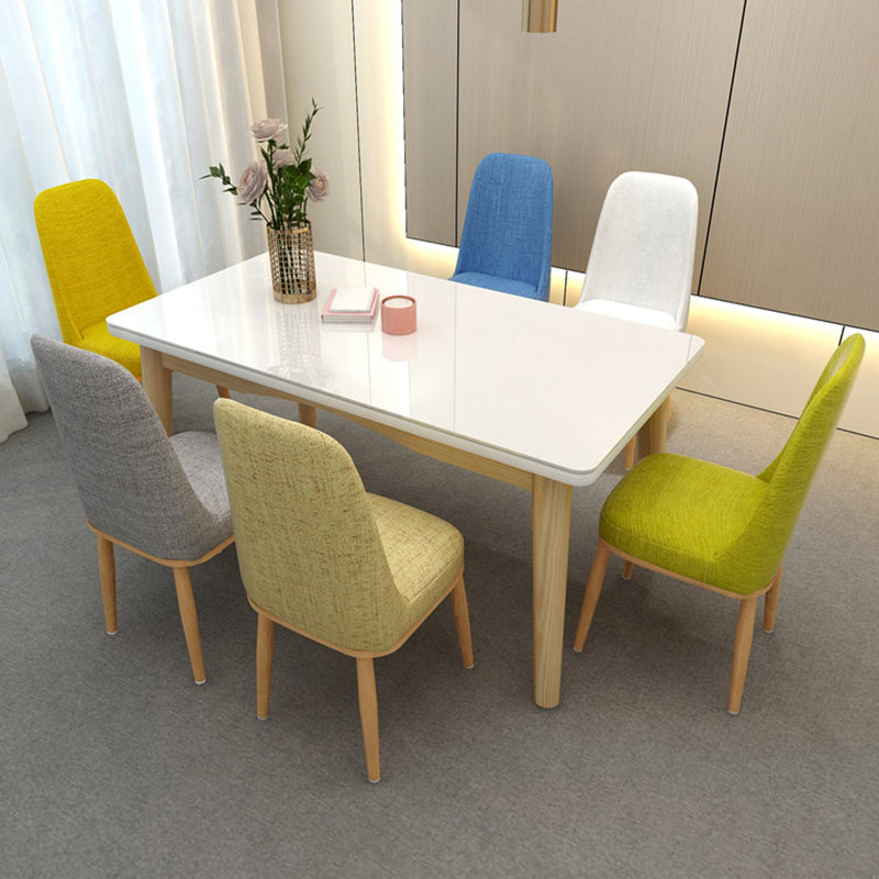 Contemporary Dining Table White Dining Table with Solid Wood Base