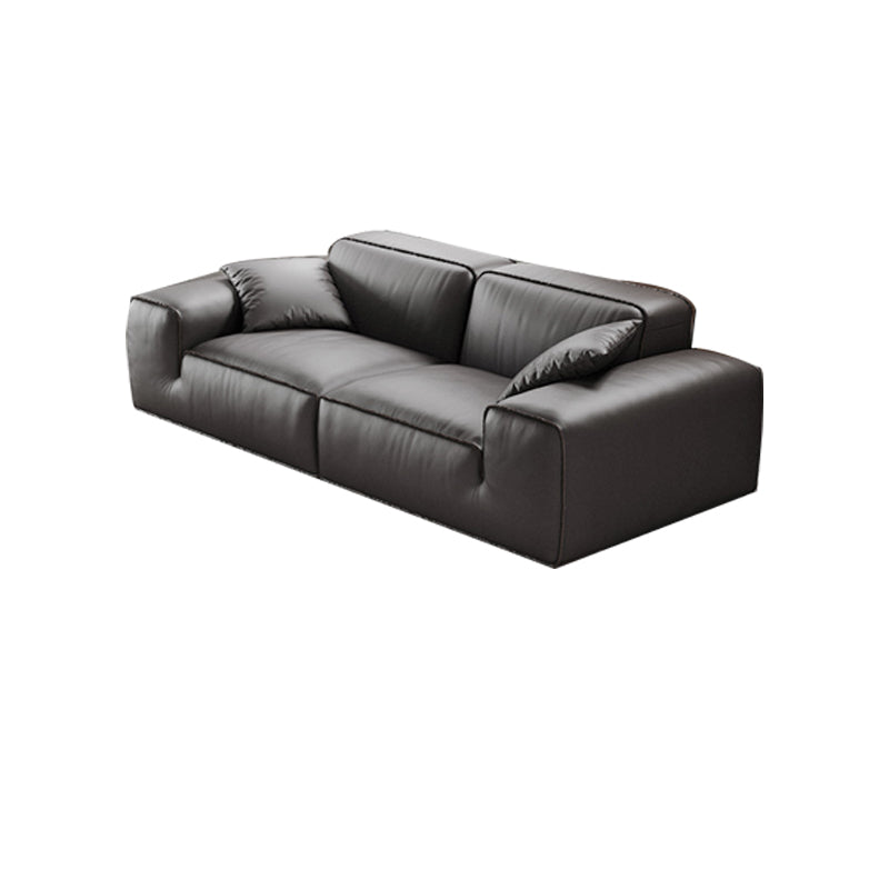 Black Genuine Leather Sectionals 30.7" H Square Arm Sectional Sofa Set 4-Seater Sofa Genuine Leather Clearhalo 'furn' 'furn_sectionals' 'Furniture' 'Living Room Furniture' 'Sectionals' 7548325