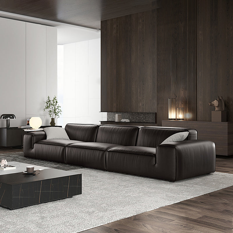 Black Genuine Leather Sectionals 30.7" H Square Arm Sectional Sofa Set Clearhalo 'furn' 'furn_sectionals' 'Furniture' 'Living Room Furniture' 'Sectionals' 7548326