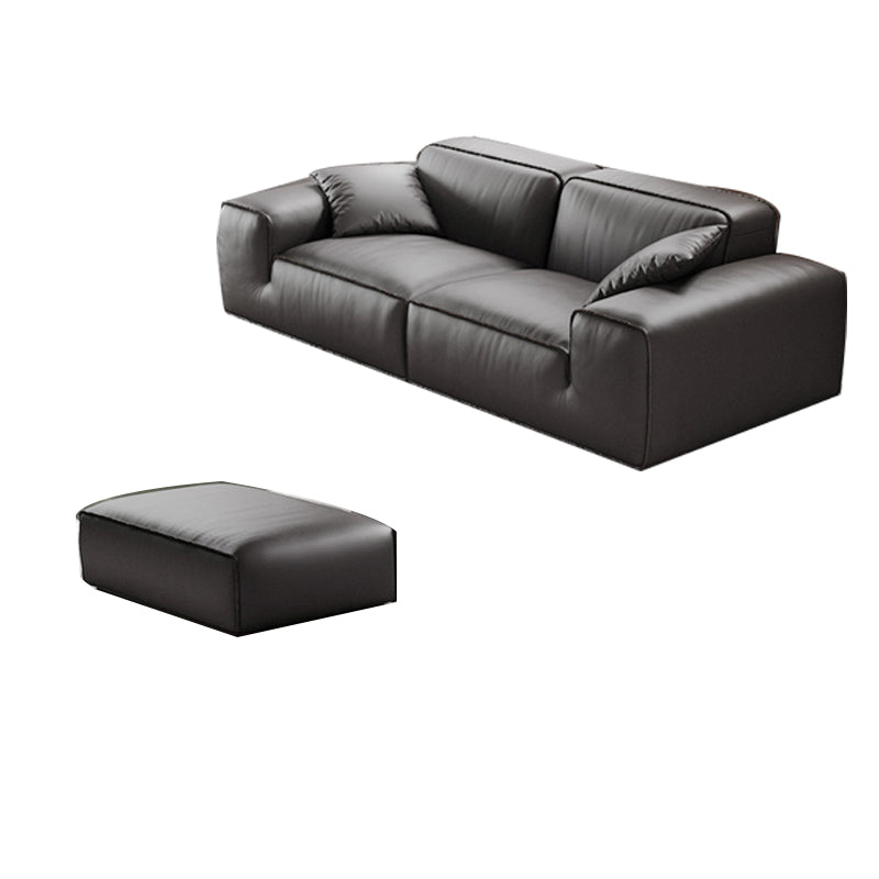 Black Genuine Leather Sectionals 30.7" H Square Arm Sectional Sofa Set 4-Seater Sofa with Ottoman Genuine Leather Clearhalo 'furn' 'furn_sectionals' 'Furniture' 'Living Room Furniture' 'Sectionals' 7548327