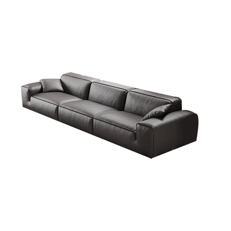 Black Genuine Leather Sectionals 30.7" H Square Arm Sectional Sofa Set Genuine Leather Clearhalo 'furn' 'furn_sectionals' 'Furniture' 'Living Room Furniture' 'Sectionals' 7548333