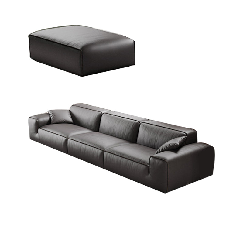 Black Genuine Leather Sectionals 30.7" H Square Arm Sectional Sofa Set Genuine Leather Clearhalo 'furn' 'furn_sectionals' 'Furniture' 'Living Room Furniture' 'Sectionals' 7548335