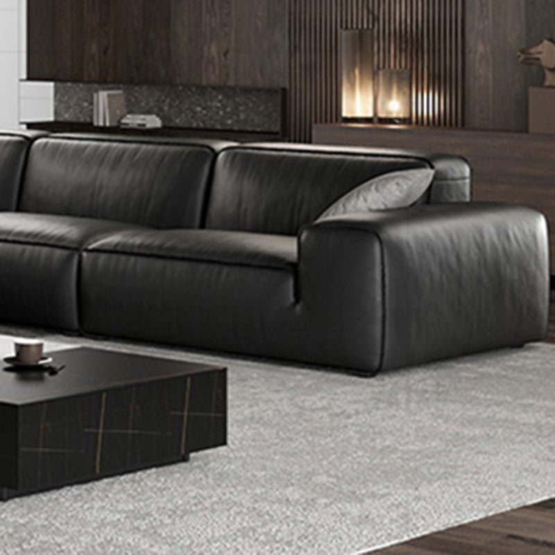 Black Genuine Leather Sectionals 30.7" H Square Arm Sectional Sofa Set Clearhalo 'furn' 'furn_sectionals' 'Furniture' 'Living Room Furniture' 'Sectionals' 7548336