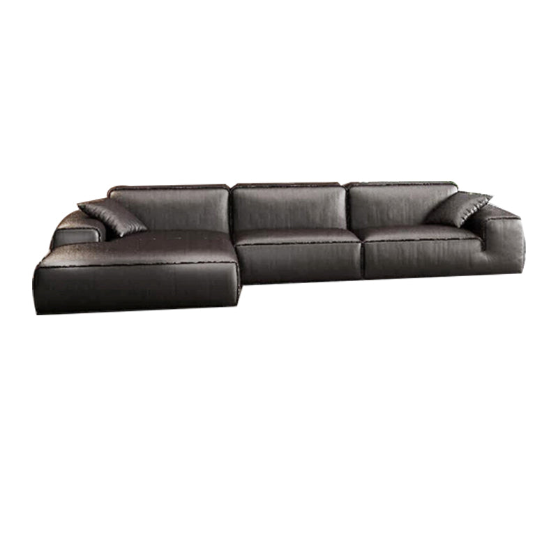 Black Genuine Leather Sectionals 30.7" H Square Arm Sectional Sofa Set 3-Seater Sofa & Right Chaise Genuine Leather Clearhalo 'furn' 'furn_sectionals' 'Furniture' 'Living Room Furniture' 'Sectionals' 7548339
