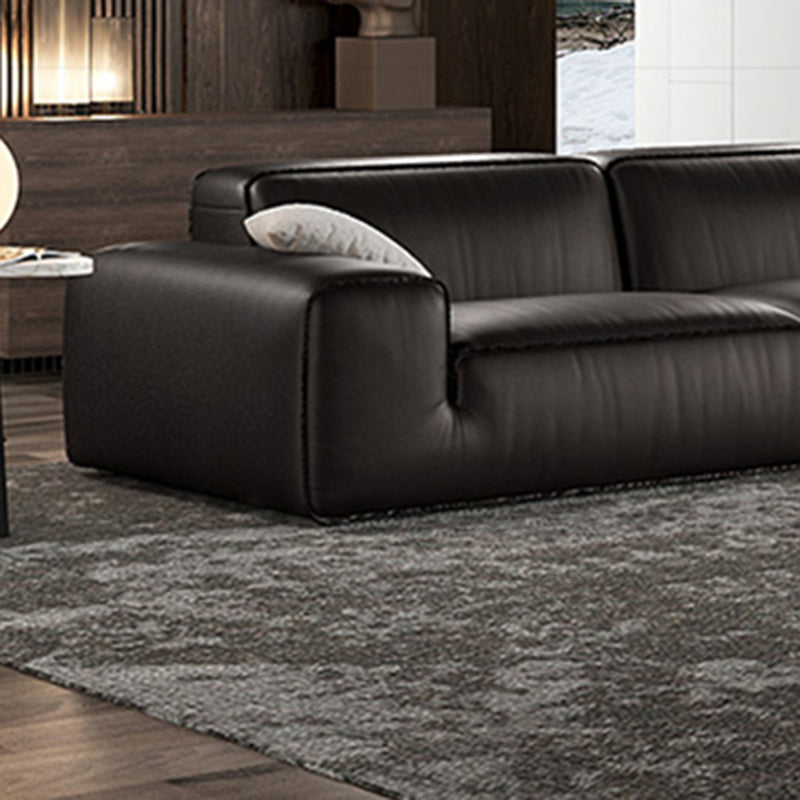 Black Genuine Leather Sectionals 30.7" H Square Arm Sectional Sofa Set Clearhalo 'furn' 'furn_sectionals' 'Furniture' 'Living Room Furniture' 'Sectionals' 7548340