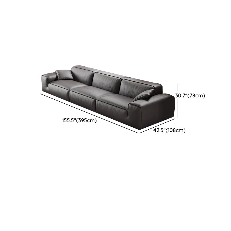 Black Genuine Leather Sectionals 30.7" H Square Arm Sectional Sofa Set Clearhalo 'furn' 'furn_sectionals' 'Furniture' 'Living Room Furniture' 'Sectionals' 7548349