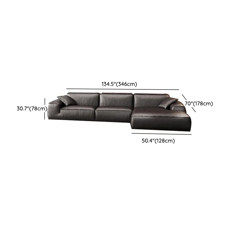 Black Genuine Leather Sectionals 30.7" H Square Arm Sectional Sofa Set Clearhalo 'furn' 'furn_sectionals' 'Furniture' 'Living Room Furniture' 'Sectionals' 7548351