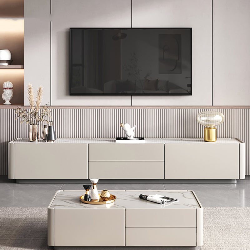 Modern TV Console Stone Media Console Storage White Console with Drawer Clearhalo 'furn' 'furn_tv_stands_entertainment_centers' 'Furniture' 'Living Room Furniture' 'TV Stands & Entertainment Centers' 'TV Stands & Media Storage Furniture' 'tv_stands_entertainment_centers' 7549366
