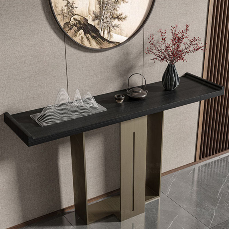 Rectangle Modern Console Table Brown/Black Wood Console Sofa Table 54"L x 14"W x 34"H Black Clearhalo 'Console Tables' 'console_tables' 'Entry & Mudroom Furniture' 'furn' 'furn_console_tables' 'Furniture' 7549585