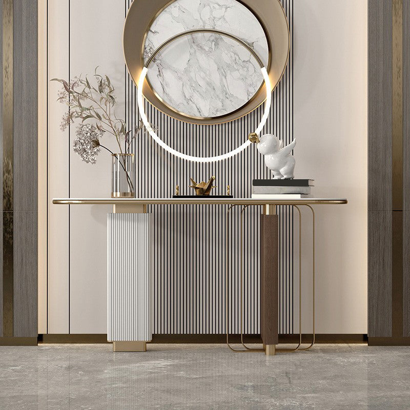 Modern Oval Console Table Stone Console Sofa Table in White for Home