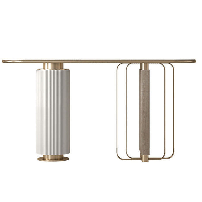 Modern Oval Console Table Stone Console Sofa Table in White for Home