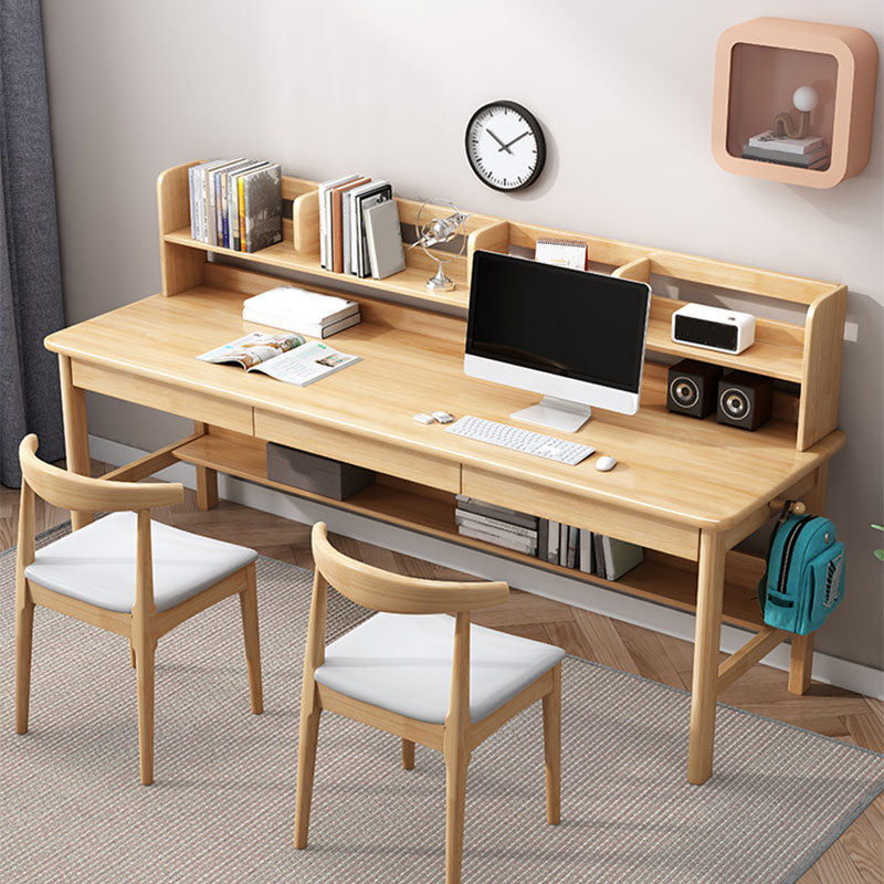 Contemporary Rectangular Solid Wood Writing Desk 3 Drawers H-shape Base Computer Desk 63"L x 23.6"W x 43"H Natural Clearhalo 'furn' 'furn_office_desk' 'Furniture' 'Office Desks' 'Office Furniture' 'office_desk' 7549743