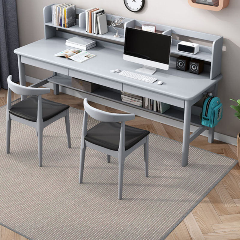 Contemporary Rectangular Solid Wood Writing Desk 3 Drawers H-shape Base Computer Desk Grey Clearhalo 'furn' 'furn_office_desk' 'Furniture' 'Office Desks' 'Office Furniture' 'office_desk' 7549746
