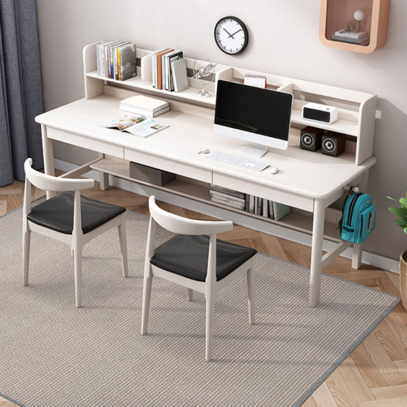 Contemporary Rectangular Solid Wood Writing Desk 3 Drawers H-shape Base Computer Desk White Clearhalo 'furn' 'furn_office_desk' 'Furniture' 'Office Desks' 'Office Furniture' 'office_desk' 7549748