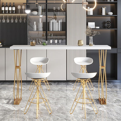 Glam Stone Bar Dining Table Rectangle Bar Table for Cafe And Breakroom White Without Chairs Clearhalo 'Bar Furniture' 'Bar Tables' 'bar_tables' 'furn' 'furn_bar_tables' 'Furniture' 'Kitchen & Dining Furniture' 7551940