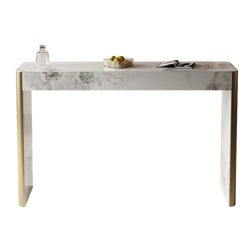 Glam Style Stone Bar Dining Table Rectangle Bar Table for Living Room White-Gold Without Chairs Clearhalo 'Bar Furniture' 'Bar Tables' 'bar_tables' 'furn' 'furn_bar_tables' 'Furniture' 'Kitchen & Dining Furniture' 7552047