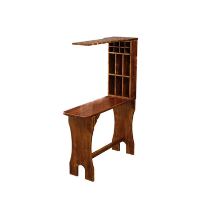 Table de bistro en bois de pin marron avec support à vin, table de pub pour bar