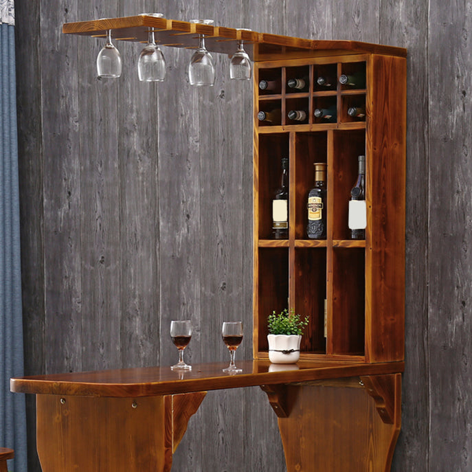 Table de bistro en bois de pin marron avec support à vin, table de pub pour bar