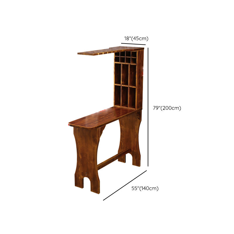 Table de bistro en bois de pin marron avec support à vin, table de pub pour bar