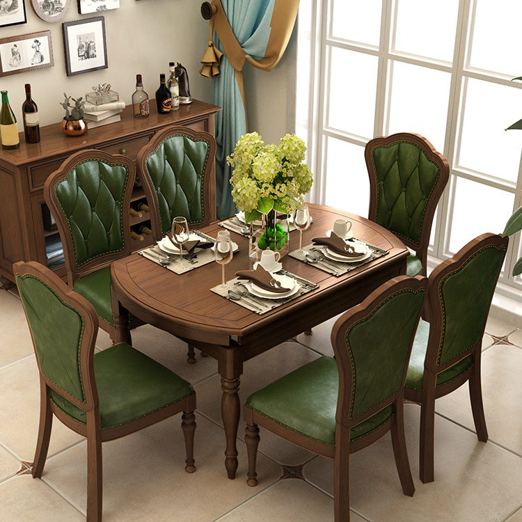 Set da pranzo in legno massiccio 1/5/7 con sedie pieghevoli e sedie in pelle