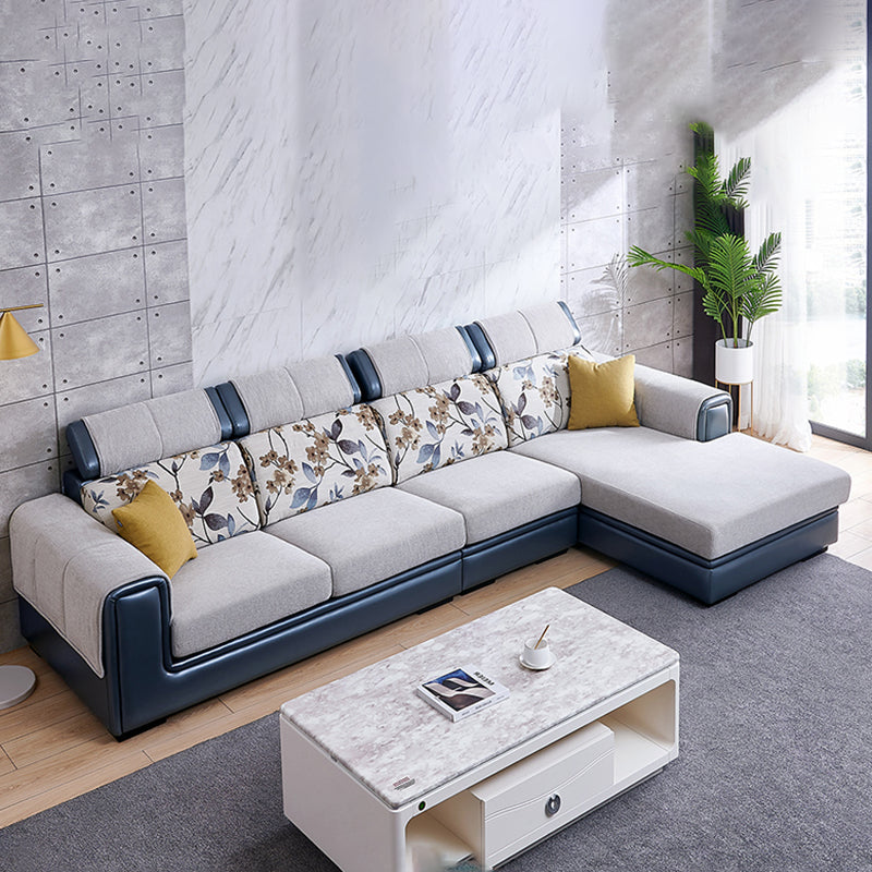 Modern Gray Cushions Sofa & Chaise 5-Seater 139.37" L Square Arm Sectional Sofa Flannel Right Clearhalo 'furn' 'furn_sectionals' 'Furniture' 'Living Room Furniture' 'Sectionals' 7561682