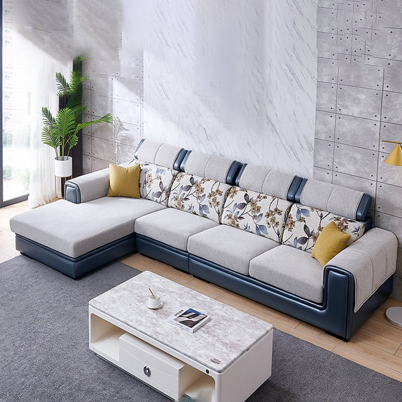 Modern Gray Cushions Sofa & Chaise 5-Seater 139.37" L Square Arm Sectional Sofa Flannel Left Clearhalo 'furn' 'furn_sectionals' 'Furniture' 'Living Room Furniture' 'Sectionals' 7561683