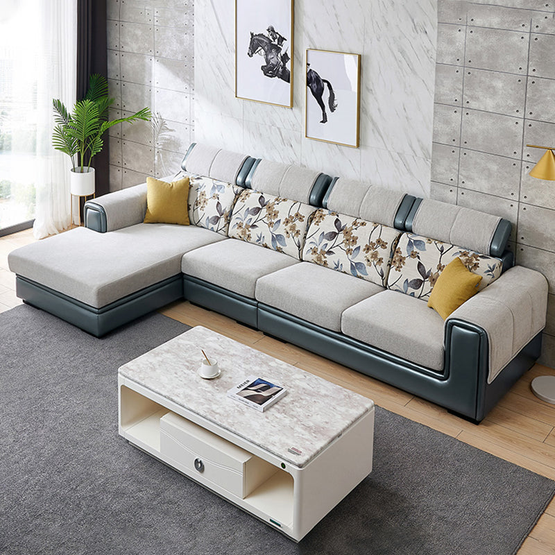Modern Gray Cushions Sofa & Chaise 5-Seater 139.37" L Square Arm Sectional Sofa Clearhalo 'furn' 'furn_sectionals' 'Furniture' 'Living Room Furniture' 'Sectionals' 7561685