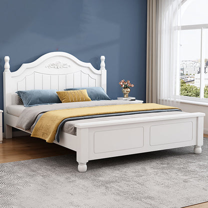 Solid Wood Standard Bed Contemporary White Bed with Panel Headboard