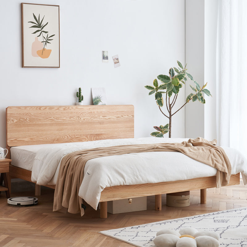 Solid Wood Standard Bed Contemporary Bed with Rectangular Headboard