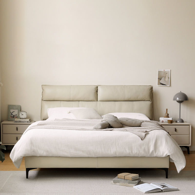 Leather Standard Bed Contemporary Wood Frame Bed with Upholstered Headboard Clearhalo 'Bedroom Furniture' 'Beds' 'furn' 'furn_beds' 'Furniture' 7561770