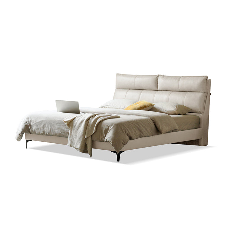 Leather Standard Bed Contemporary Wood Frame Bed with Upholstered Headboard Cream Clearhalo 'Bedroom Furniture' 'Beds' 'furn' 'furn_beds' 'Furniture' 7561774
