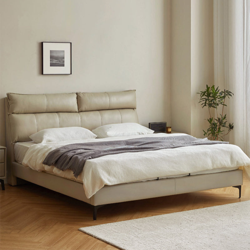 Leather Standard Bed Contemporary Wood Frame Bed with Upholstered Headboard Clearhalo 'Bedroom Furniture' 'Beds' 'furn' 'furn_beds' 'Furniture' 7561775