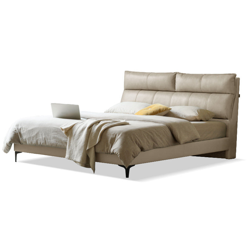 Leather Standard Bed Contemporary Wood Frame Bed with Upholstered Headboard Off-White Clearhalo 'Bedroom Furniture' 'Beds' 'furn' 'furn_beds' 'Furniture' 7561776