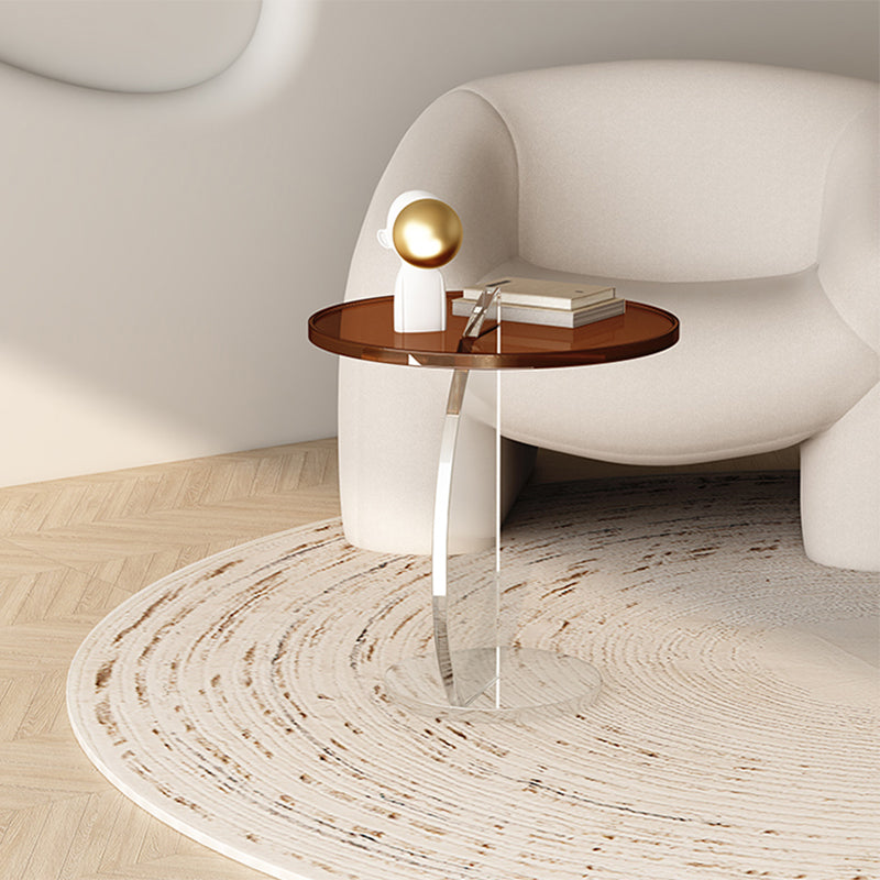 Glam Accent Side Table Living Room Round Pedestal Acrylic Side End Table Brown 1 Clearhalo 'Coffee & Accent Tables' 'End & Side Tables' 'end_side_tables' 'furn' 'furn_end_side_tables' 'Furniture' 'Living Room Furniture' 7561865