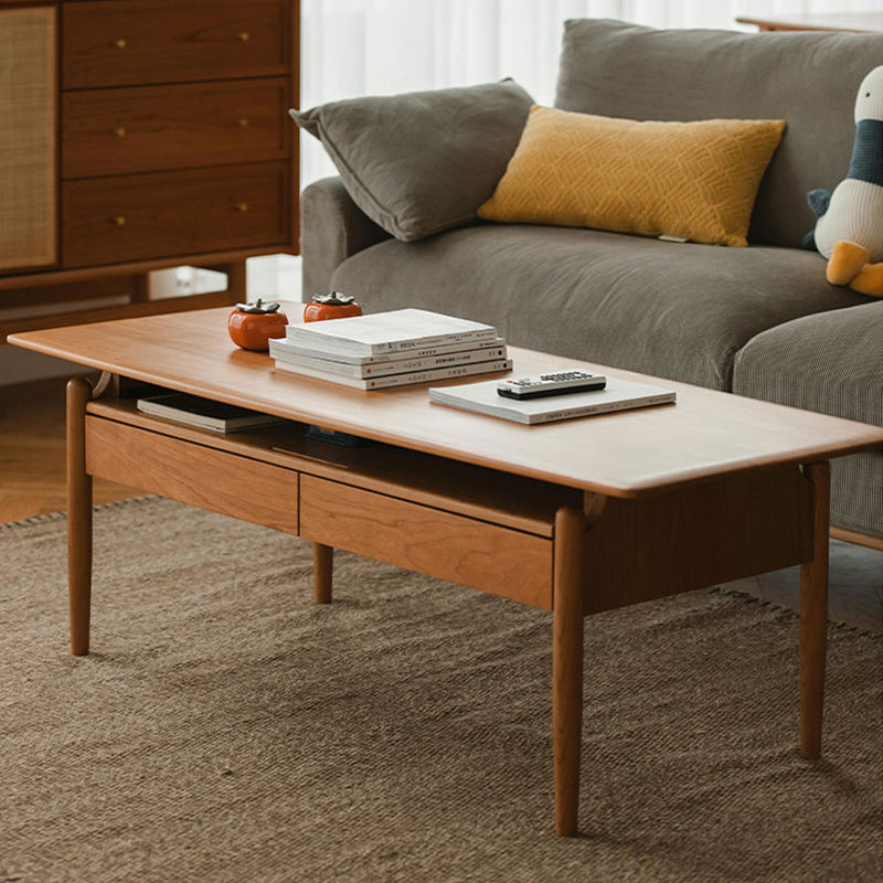 Farmhouse 4 Legs Coffee Table Solid Wood Cocktail Table with 2 Storage Drawers Clearhalo 'Coffee & Accent Tables' 'Coffee Tables' 'coffee_tables' 'furn' 'furn_coffee_tables' 'Furniture' 'Living Room Furniture' 7561891