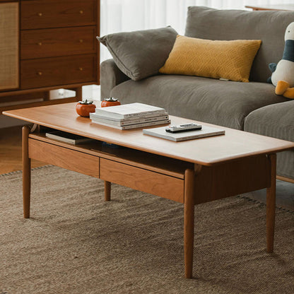 Farmhouse 4 Legs Coffee Table Solid Wood Cocktail Table with 2 Storage Drawers Clearhalo 'Coffee & Accent Tables' 'Coffee Tables' 'coffee_tables' 'furn' 'furn_coffee_tables' 'Furniture' 'Living Room Furniture' 7561891
