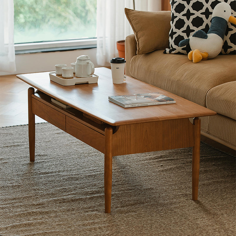 Farmhouse 4 Legs Coffee Table Solid Wood Cocktail Table with 2 Storage Drawers Clearhalo 'Coffee & Accent Tables' 'Coffee Tables' 'coffee_tables' 'furn' 'furn_coffee_tables' 'Furniture' 'Living Room Furniture' 7561893