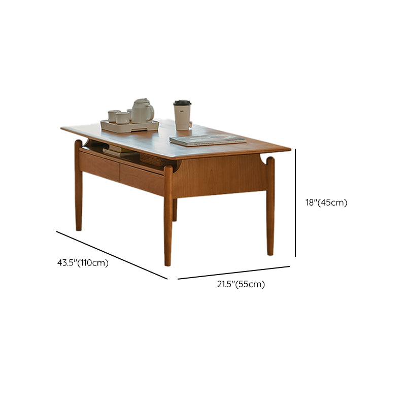 Farmhouse 4 Legs Coffee Table Solid Wood Cocktail Table with 2 Storage Drawers Clearhalo 'Coffee & Accent Tables' 'Coffee Tables' 'coffee_tables' 'furn' 'furn_coffee_tables' 'Furniture' 'Living Room Furniture' 7561900