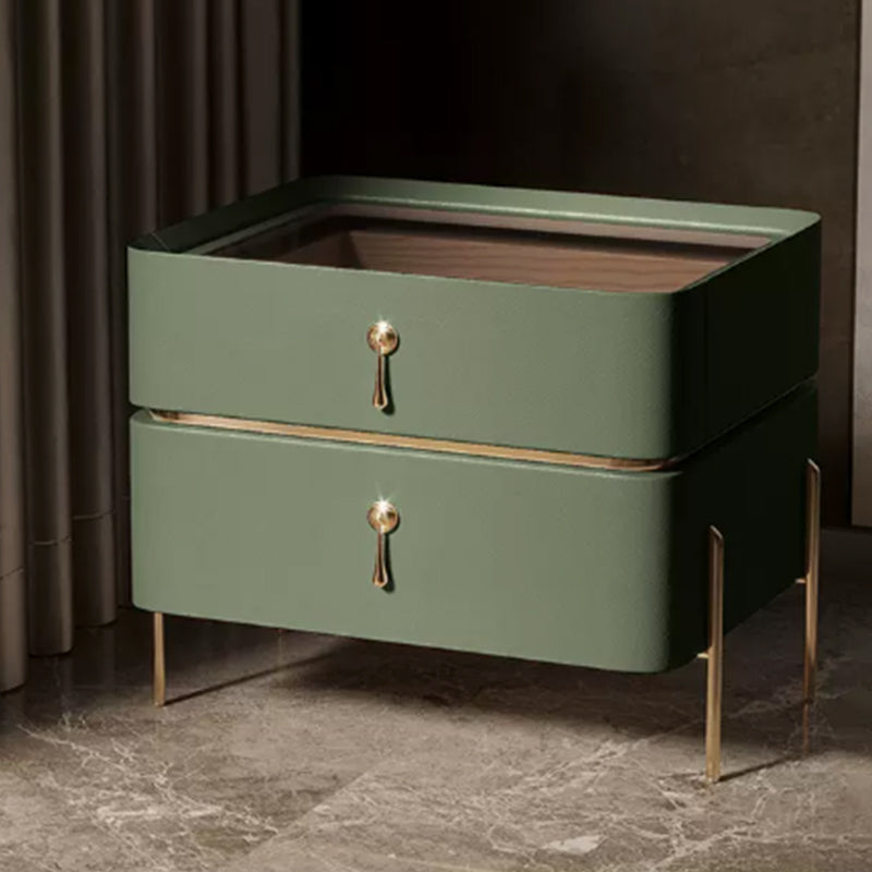 Drawer Storage Bed Nightstand Glam Bedside Cabinet for Bedroom Avocado Green 1 Piece Glass Clearhalo 'Bedroom Furniture' 'furn' 'furn_night_stand' 'Furniture' 'night_stand' 'Nightstands' 7566271
