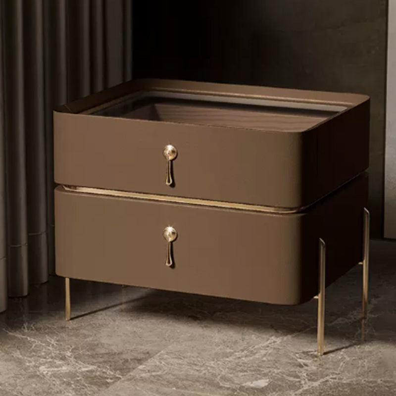 Drawer Storage Bed Nightstand Glam Bedside Cabinet for Bedroom Brown 1 Piece Glass Clearhalo 'Bedroom Furniture' 'furn' 'furn_night_stand' 'Furniture' 'night_stand' 'Nightstands' 7566274