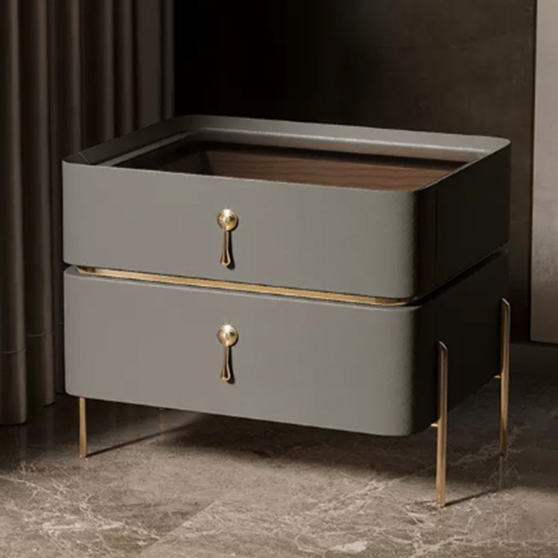 Drawer Storage Bed Nightstand Glam Bedside Cabinet for Bedroom Grey 1 Piece Glass Clearhalo 'Bedroom Furniture' 'furn' 'furn_night_stand' 'Furniture' 'night_stand' 'Nightstands' 7566278